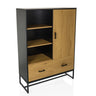 Armoire de bureau AMIO H en noir et chêne avec étagères ouvertes, une porte et deux tiroirs de hjh LIVING