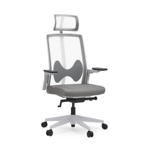 Siège de bureau de qualité professionnelle ARCEO W gris avec dossier en maille, appui-tête et accoudoirs de hjh OFFICE