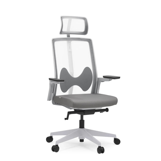 Siège de bureau de qualité professionnelle ARCEO W gris avec dossier en maille, appui-tête et accoudoirs de hjh OFFICE