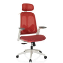 Siège de bureau de qualité professionnelle ARCEO WF avec revêtement en tissu rouge, appui-tête et structure blanche de hjh OFFICE