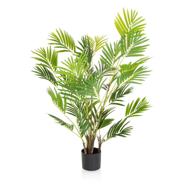 Plante artificielle verte ARECA I aux feuilles en forme d'éventail dans un pot noir de hjh OFFICE