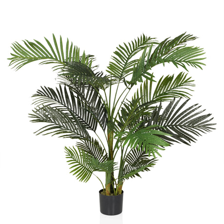 Plante artificielle verte ARECA II aux feuilles semblables à celles d'un palmier dans un pot noir de hjh OFFICE