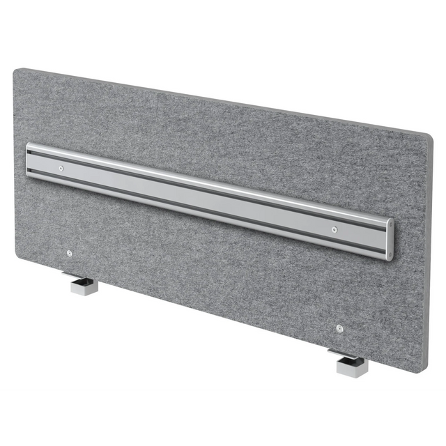 Paroi acoustique gris chiné ARO avec rail d'organisation argenté et deux supports de hjh OFFICE PRO