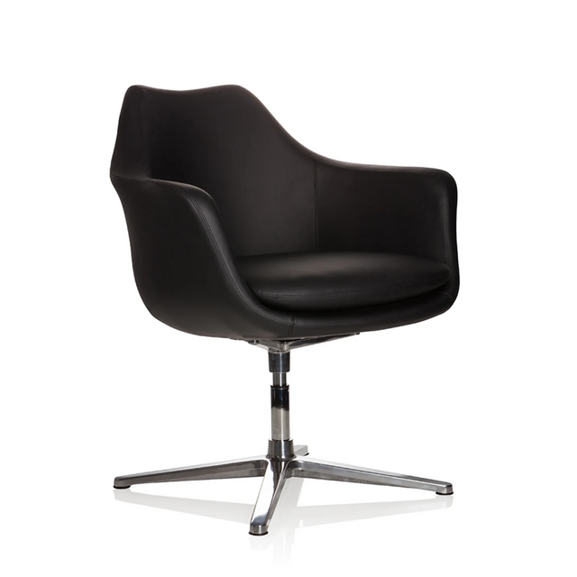 Fauteuil de salon ARTEMIA noir avec revêtement en cuir et piètement métallique en étoile à quatre branches de hjh OFFICE