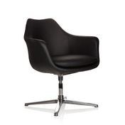 Fauteuil de salon ARTEMIA noir avec revêtement en cuir et piètement métallique en étoile à quatre branches de hjh OFFICE