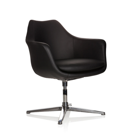 Fauteuil de salon ARTEMIA noir avec revêtement en cuir et piètement métallique en étoile à quatre branches de hjh OFFICE