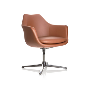 Fauteuil de salon ARTEMIA avec revêtement en cuir marron et piètement métallique à quatre branches de hjh OFFICE