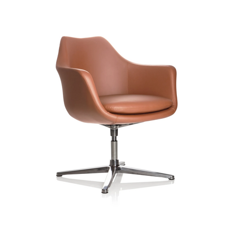 Fauteuil de salon ARTEMIA avec revêtement en cuir marron et piètement métallique à quatre branches de hjh OFFICE