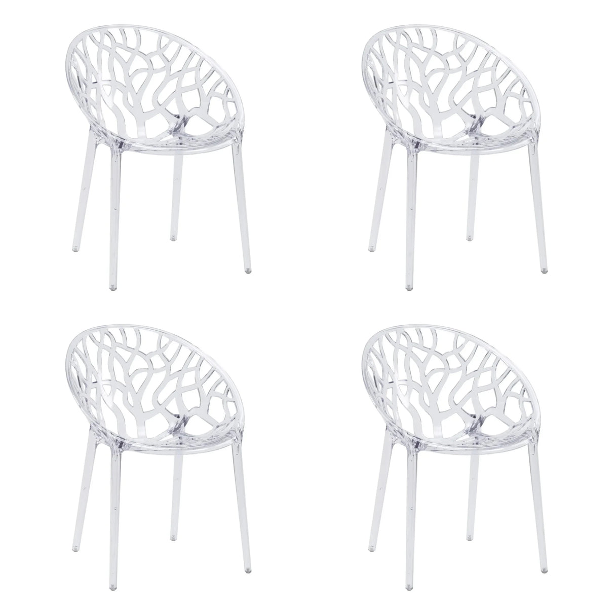 Quatre chaises à quatre pieds Artifo T transparentes avec dossier organiquement ajouré de hjh LIVING