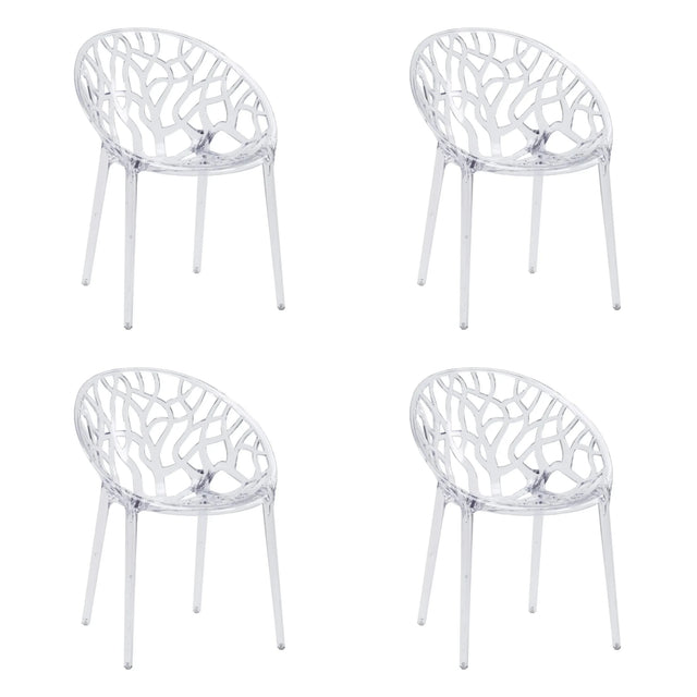 Quatre chaises à quatre pieds Artifo T transparentes avec dossier organiquement ajouré de hjh LIVING