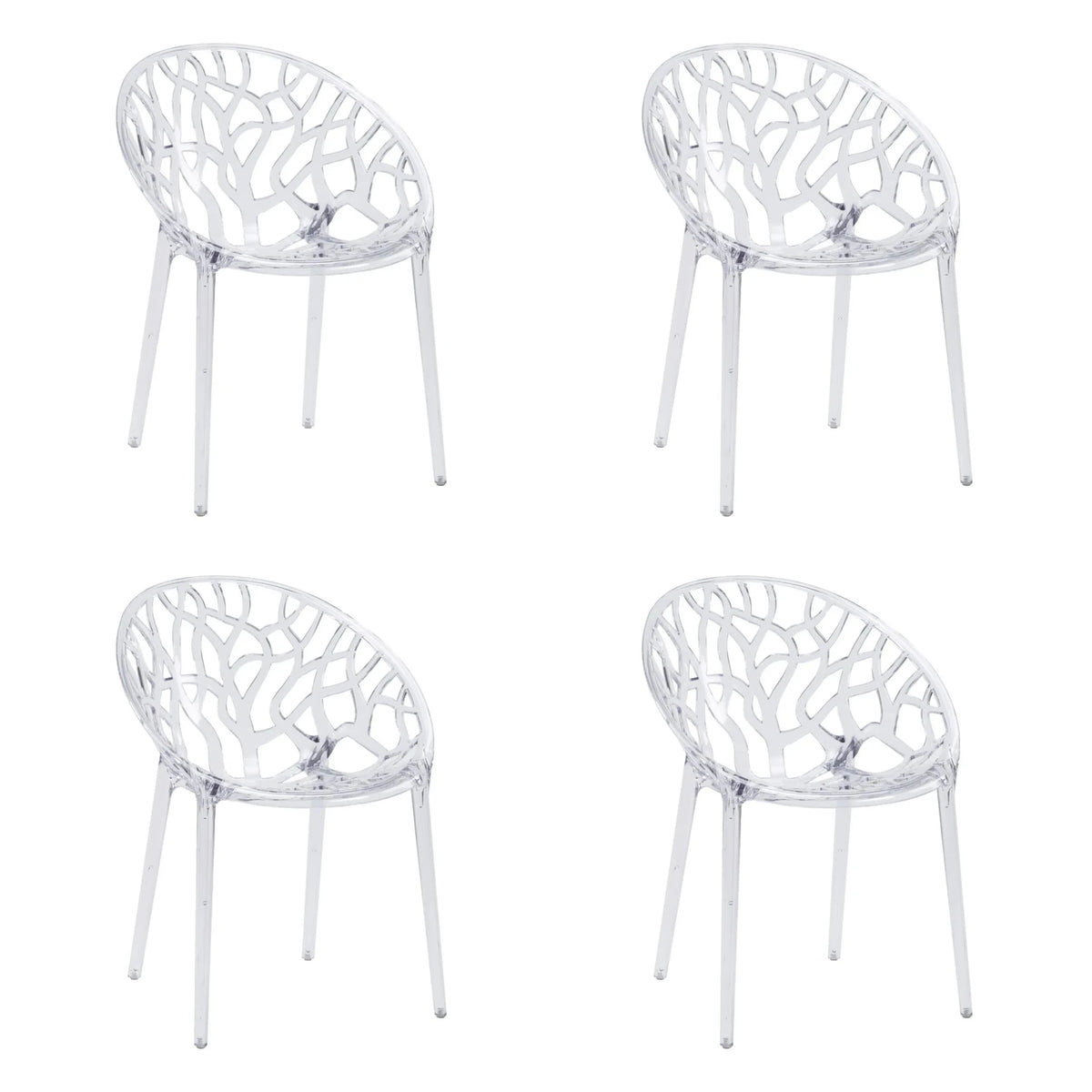 Quatre chaises à quatre pieds Artifo T transparentes avec dossier organiquement ajouré de hjh LIVING