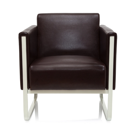 Fauteuil rembourré marron ARUBA avec revêtement en cuir et structure en métal blanc de hjh OFFICE
