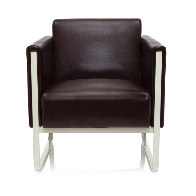 Fauteuil rembourré marron ARUBA avec revêtement en cuir et structure en métal blanc de hjh OFFICE