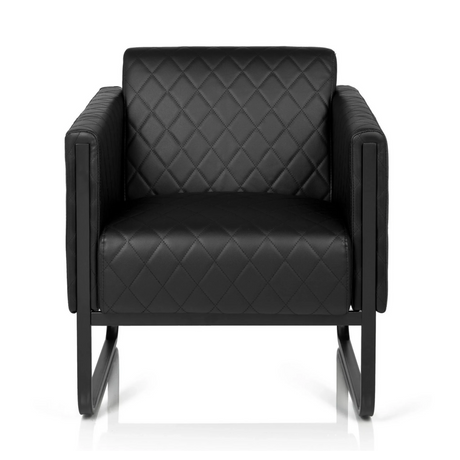 Fauteuil rembourré noir ARUBA BLACK avec surpiqûres en losanges et piètement luge de hjh OFFICE