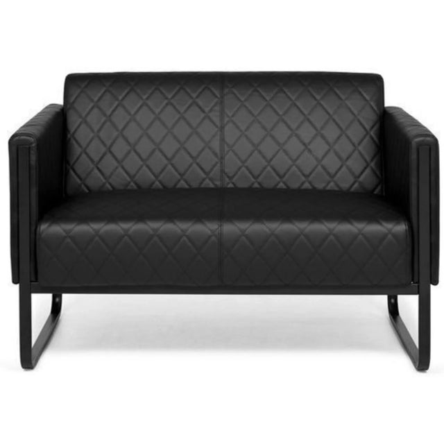 Canapé lounge noir ARUBA BLACK deux places avec surpiqûres en losanges et pieds luge de hjh OFFICE