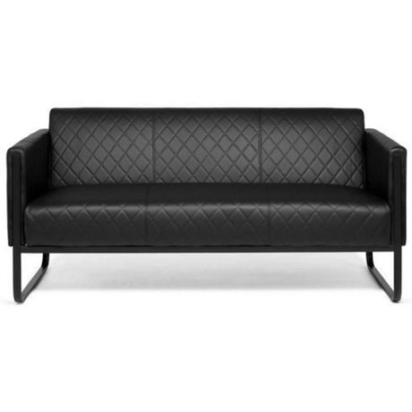 Canapé lounge ARUBA BLACK noir trois places avec surpiqûres en losanges et structure métallique de hjh OFFICE