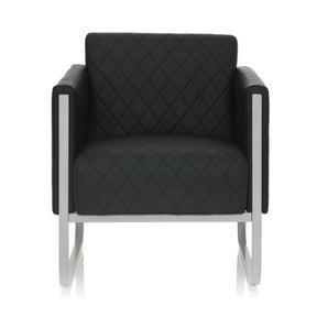 Fauteuil rembourré noir ARUBA STEP avec revêtement matelassé et cadre argenté de hjh OFFICE