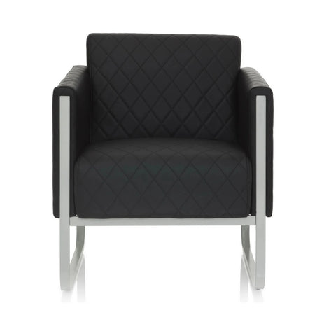Fauteuil rembourré noir ARUBA STEP avec revêtement matelassé et cadre argenté de hjh OFFICE