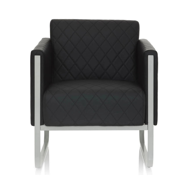 Fauteuil rembourré noir ARUBA STEP avec revêtement matelassé et cadre argenté de hjh OFFICE
