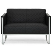 Schwarzes Loungesofa ARUBA STEP als Zwei-Sitzer mit Rautensteppung und silbernem Metallgestell von hjh OFFICE