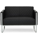 Canapé lounge ARUBA STEP noir deux places avec surpiqûres en losanges et structure métallique argentée de hjh OFFICE