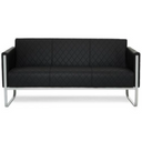 Canapé lounge ARUBA STEP noir trois places avec surpiqûres en losanges et structure en métal argenté de hjh OFFICE