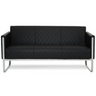 Canapé lounge ARUBA STEP noir trois places avec surpiqûres en losanges et structure en métal argenté de hjh OFFICE