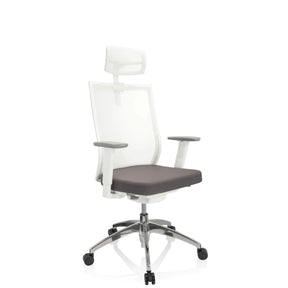 Siège de bureau de qualité professionnelle ASPEN WHITE PRO en gris et blanc avec dossier en maille et appuie-tête de hjh OFFICE