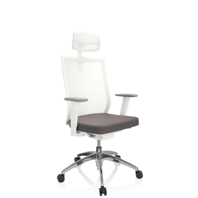 Siège de bureau de qualité professionnelle ASPEN WHITE PRO en gris et blanc avec dossier en maille et appuie-tête de hjh OFFICE