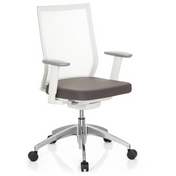 Siège de bureau de qualité professionnelle ASPEN WHITE en gris et blanc avec dossier en maille et piètement brillant de hjh OFFICE