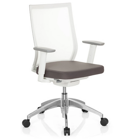 Siège de bureau de qualité professionnelle ASPEN WHITE en gris et blanc avec dossier en maille et piètement brillant de hjh OFFICE
