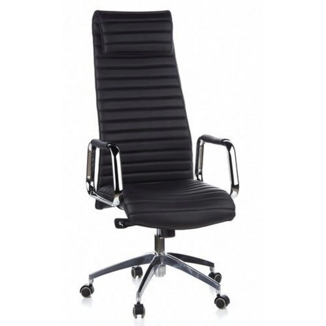 Siège de direction de luxe ASPERA 20 avec revêtement noir, surpiqûres transversales et accoudoirs chromés de hjh OFFICE