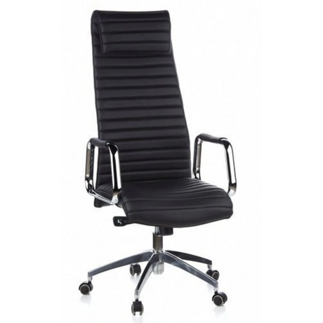 Siège de direction de luxe ASPERA 20 avec revêtement noir, surpiqûres transversales et accoudoirs chromés de hjh OFFICE
