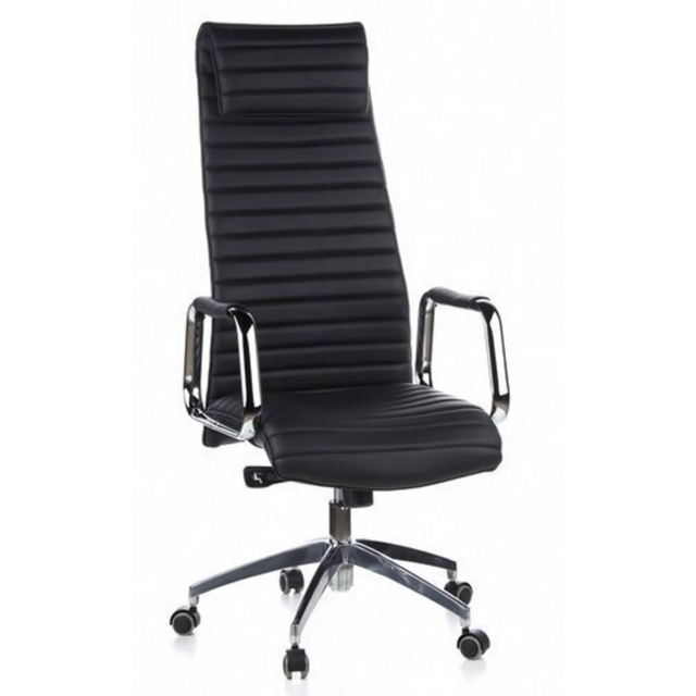 Siège de direction de luxe ASPERA 20 avec revêtement noir, surpiqûres transversales et accoudoirs chromés de hjh OFFICE