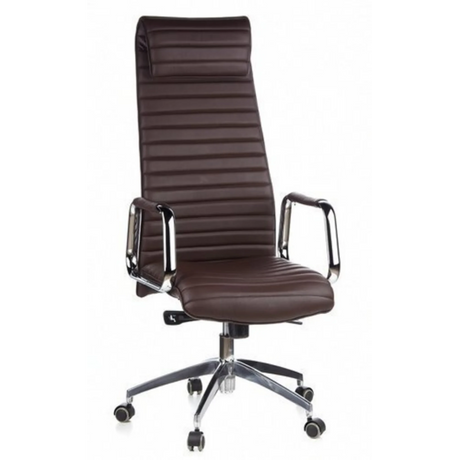 Siège de direction de luxe ASPERA 20 en marron avec surpiqûres horizontales et accoudoirs chromés de hjh OFFICE
