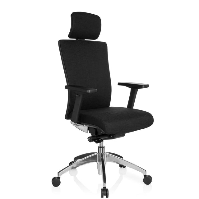Siège de bureau de qualité professionnelle ASTRA LUX noir avec revêtement en tissu, appuie-tête et pied brillant de hjh OFFICE