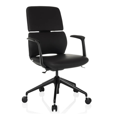 Siège de bureau de qualité professionnelle ATMOS DESIGNER noir avec revêtement en cuir, accoudoirs et cinq roulettes de hjh OFFICE