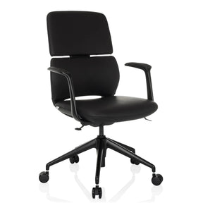 Siège de bureau de qualité professionnelle ATMOS DESIGNER noir avec revêtement en cuir, accoudoirs et cinq roulettes de hjh OFFICE