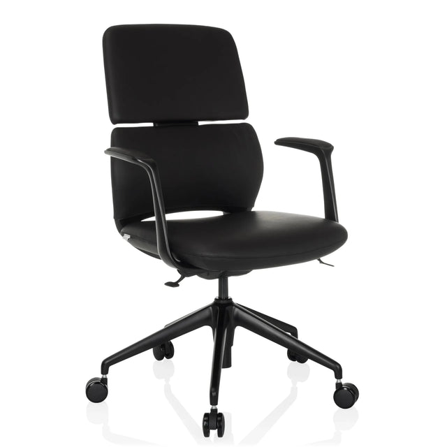 Siège de bureau de qualité professionnelle ATMOS DESIGNER noir avec revêtement en cuir, accoudoirs et cinq roulettes de hjh OFFICE