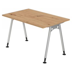 Bureau réglable en hauteur ATOS 12 S en chêne rustique avec structure métallique argentée de hjh OFFICE PRO