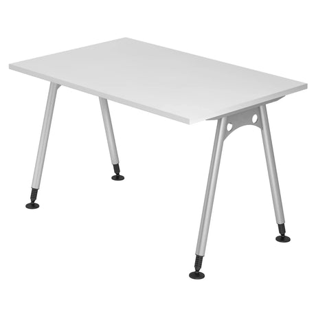 Bureau réglable en hauteur ATOS 12 S en blanc avec pieds argentés de hjh OFFICE PRO