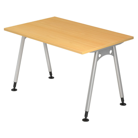 Bureau réglable en hauteur ATOS 12 S en hêtre avec pieds en métal argenté de hjh OFFICE PRO