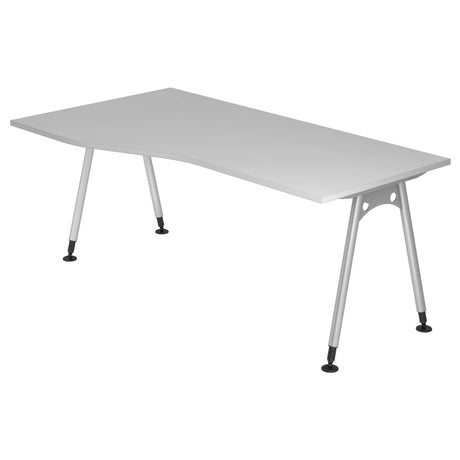 Bureau gris ATOS 18 S avec plateau incurvé et quatre pieds argentés de hjh OFFICE PRO