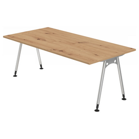 Bureau réglable en hauteur ATOS 2E S en chêne noueux avec pieds argentés de hjh OFFICE PRO