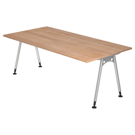 Bureau réglable en hauteur ATOS 2E S aspect noyer avec pieds argentés de hjh OFFICE PRO