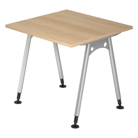 Bureau réglable en hauteur ATOS 8 S aspect chêne avec piétement argenté de hjh OFFICE PRO