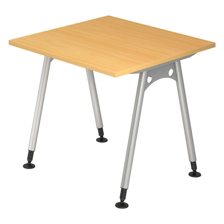 Bureau réglable en hauteur ATOS 8 S en hêtre avec structure métallique argentée de hjh OFFICE PRO