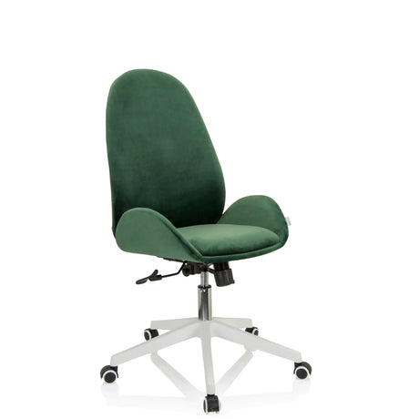 Siège de bureau à domicile AVEA avec revêtement en velours vert et pied blanc à roulettes de hjh OFFICE