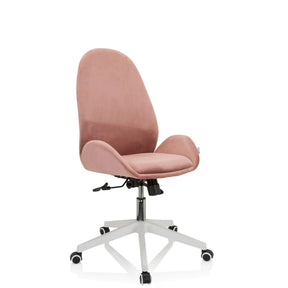 Siège de bureau à domicile AVEA avec revêtement en velours rose et piètement blanc à roulettes de hjh OFFICE