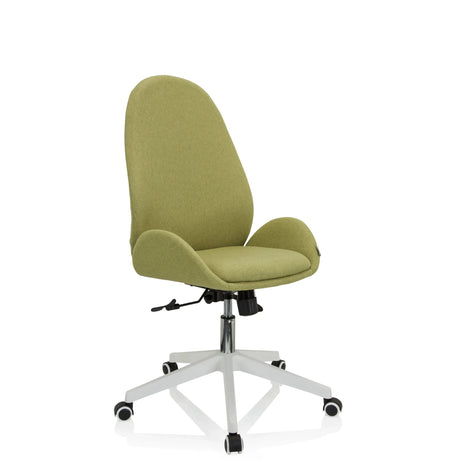 Siège de bureau à domicile AVEA I avec revêtement en tissu vert et pied en étoile blanc à roulettes de hjh OFFICE
